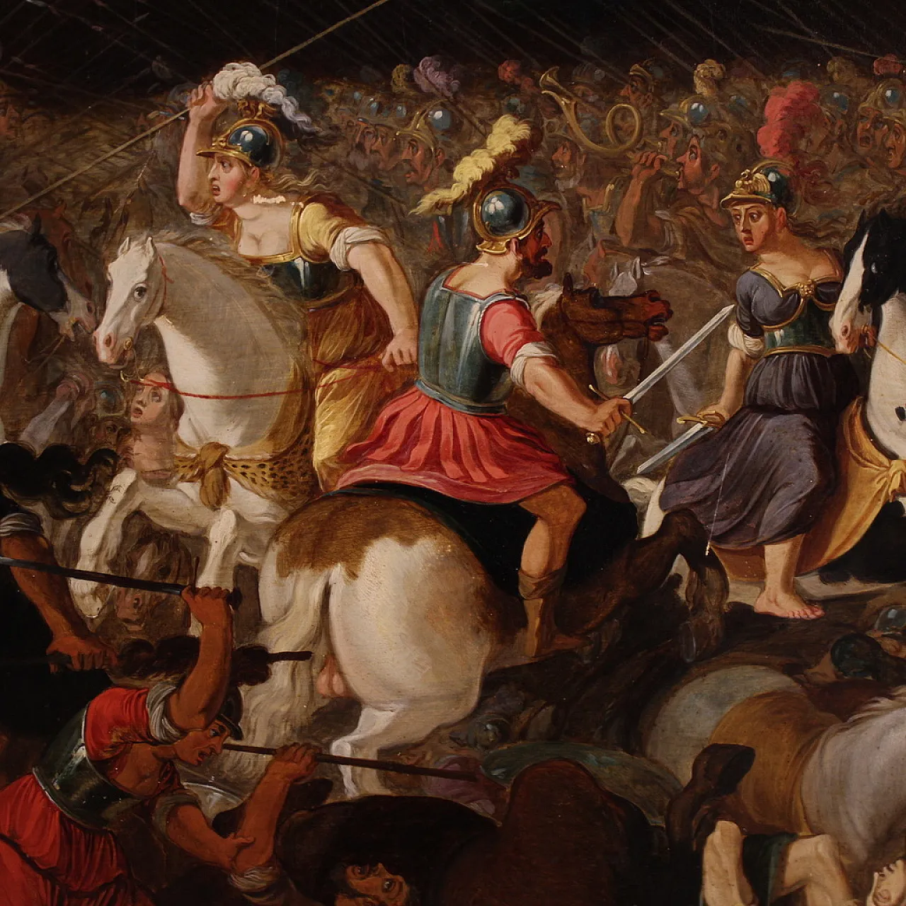 Flemish panel painting battle, 17th century 8