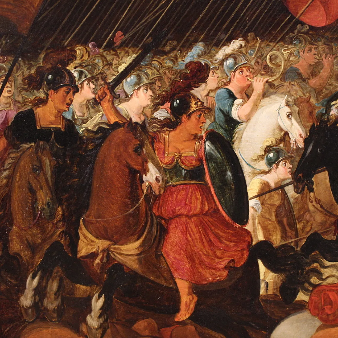 Flemish panel painting battle, 17th century 11