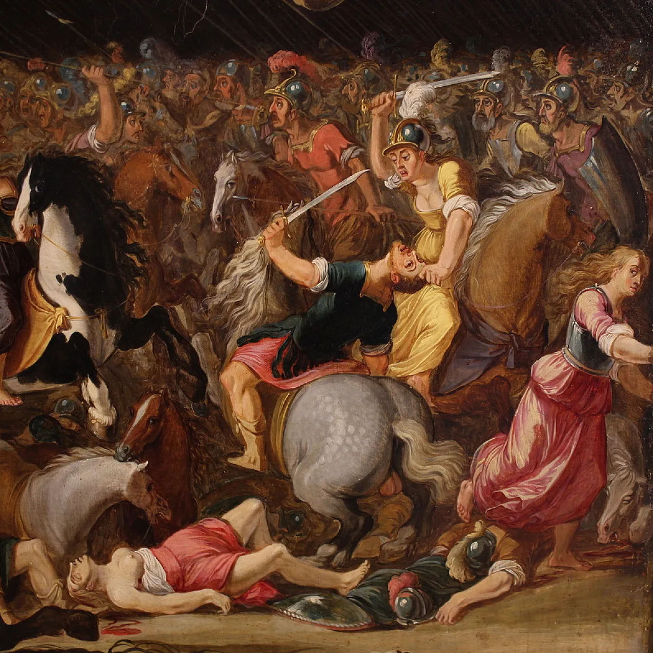Flemish panel painting battle, 17th century 12