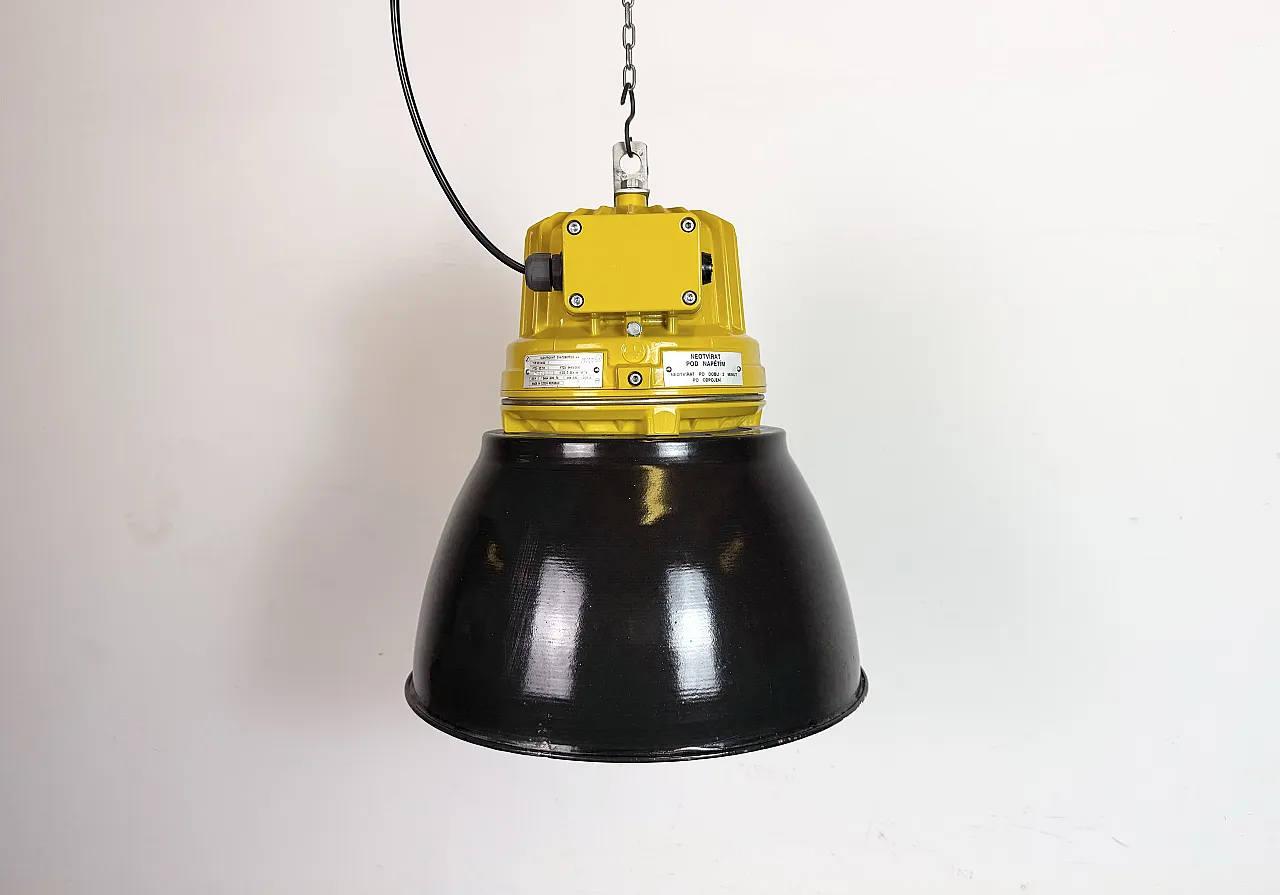 Yellow Industrial Explosion Proof Lamp with Black Enamel Shade, 1990s 2