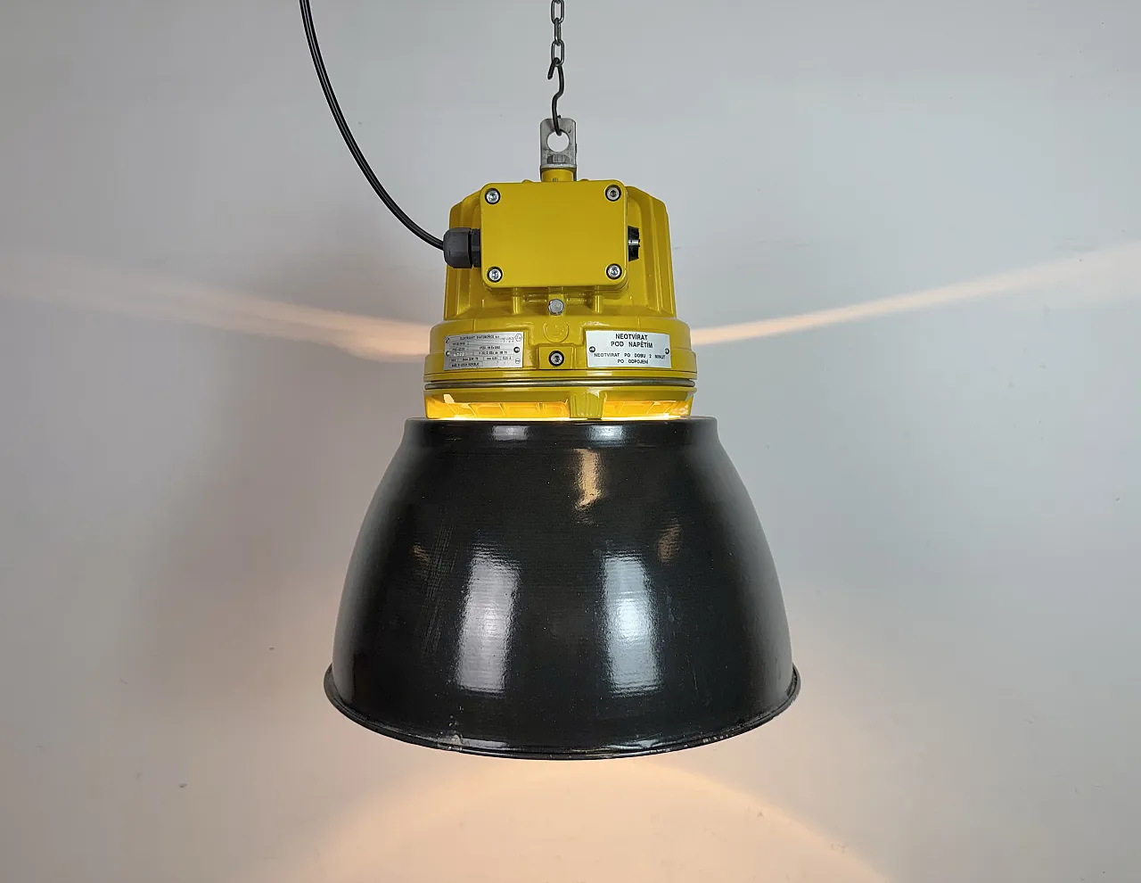 Yellow Industrial Explosion Proof Lamp with Black Enamel Shade, 1990s 10