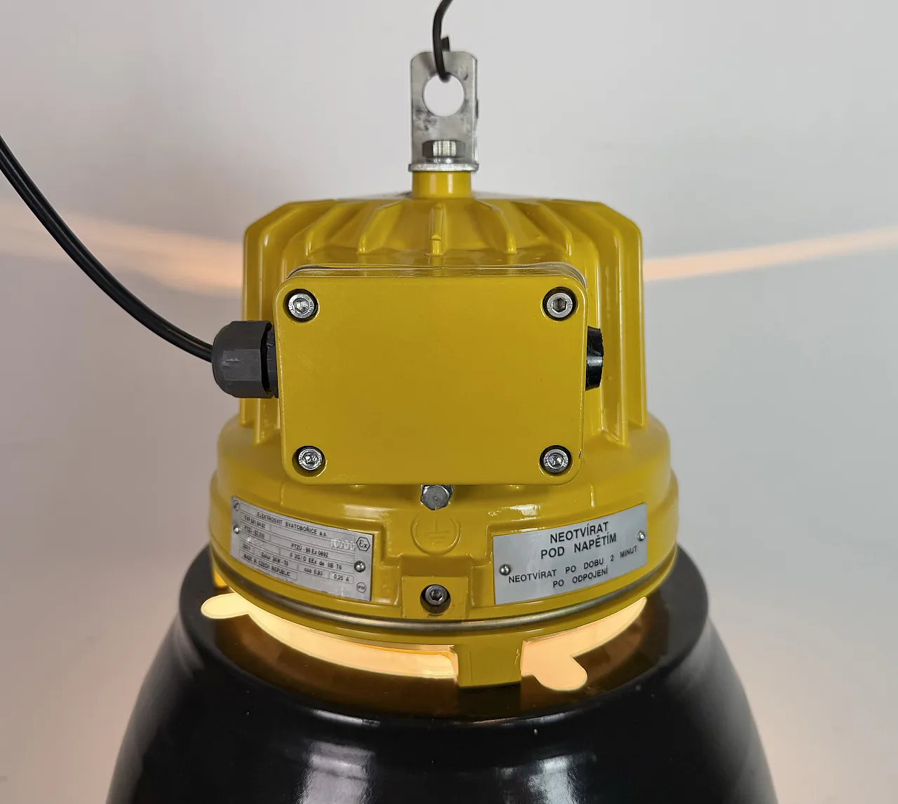 Yellow Industrial Explosion Proof Lamp with Black Enamel Shade, 1990s 12
