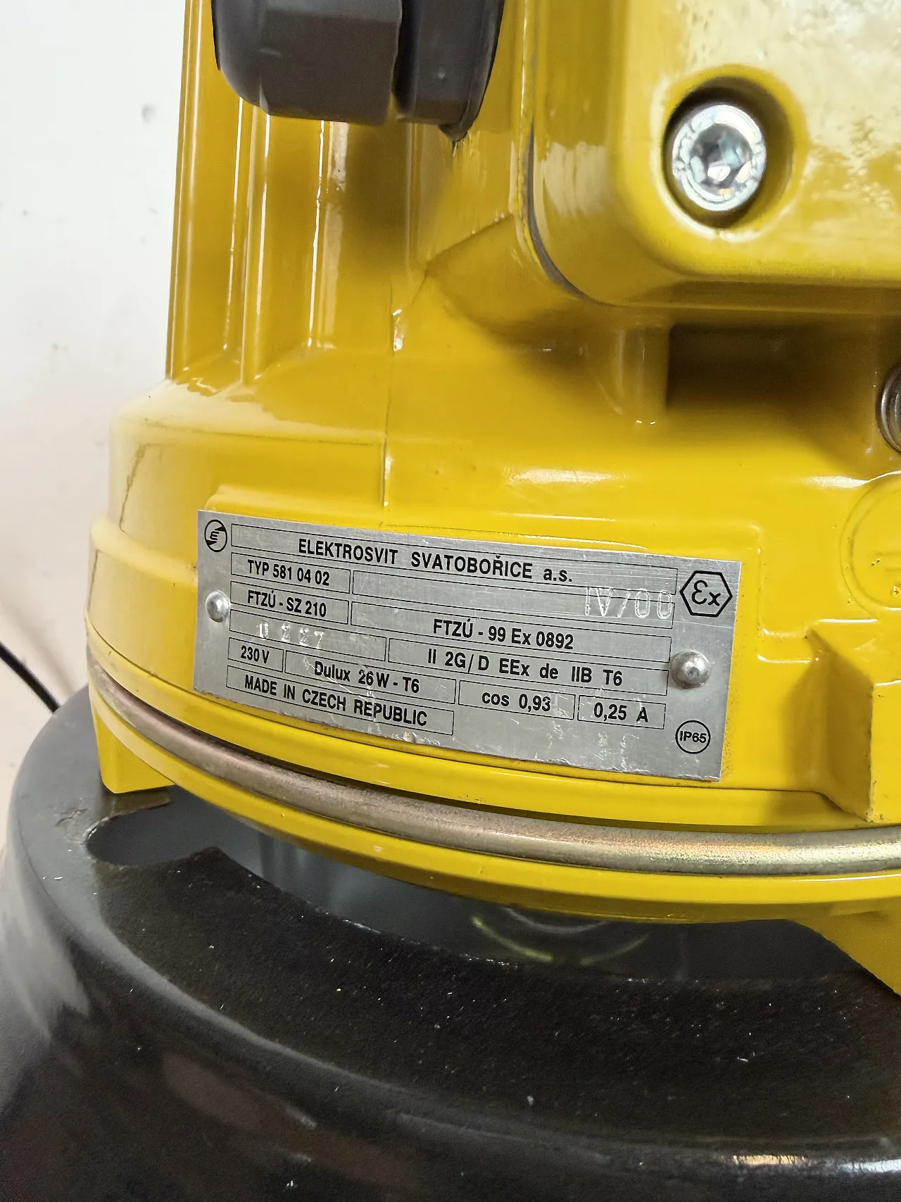 Yellow Industrial Explosion Proof Lamp with Black Enamel Shade, 1990s 14