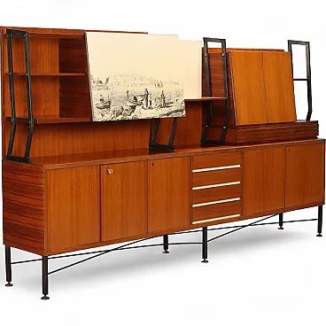 Mobile in metallo smaltato, legno esotico e teak, '900