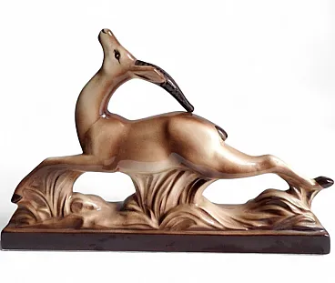 Art Deco Ceramic Antelope Gazelle Sculpture, 40s
