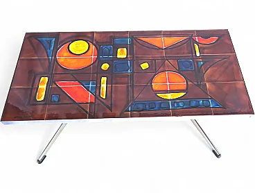 Vallauris coffee table ceramic tiles chrome base signed La Grange, 70s
