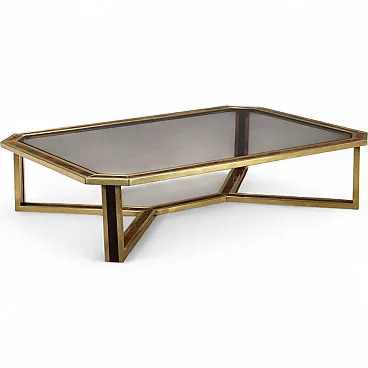 Tavolino in ottone, radica e vetro fumé, '900