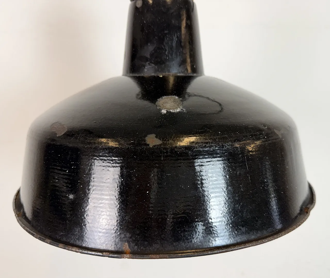 Industrial Black Enamel Factory Lamp with Cast Iron Top, 1950s 5