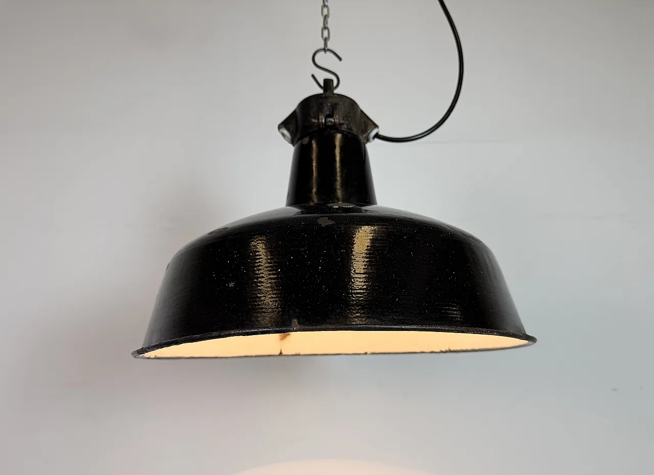 Industrial Black Enamel Factory Lamp with Cast Iron Top, 1950s 11