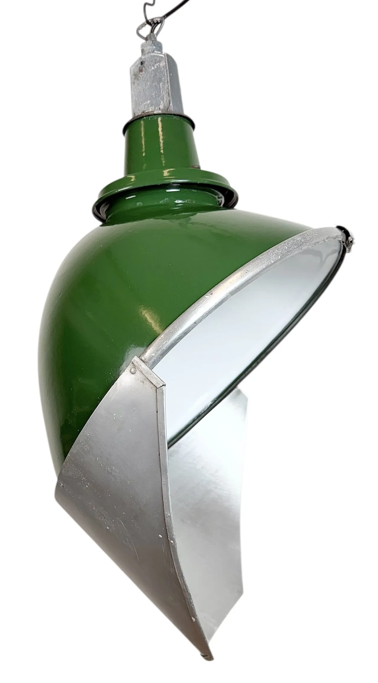 Large Industrial British Green Enamel Factory Pendant Lamp from Benjam 1