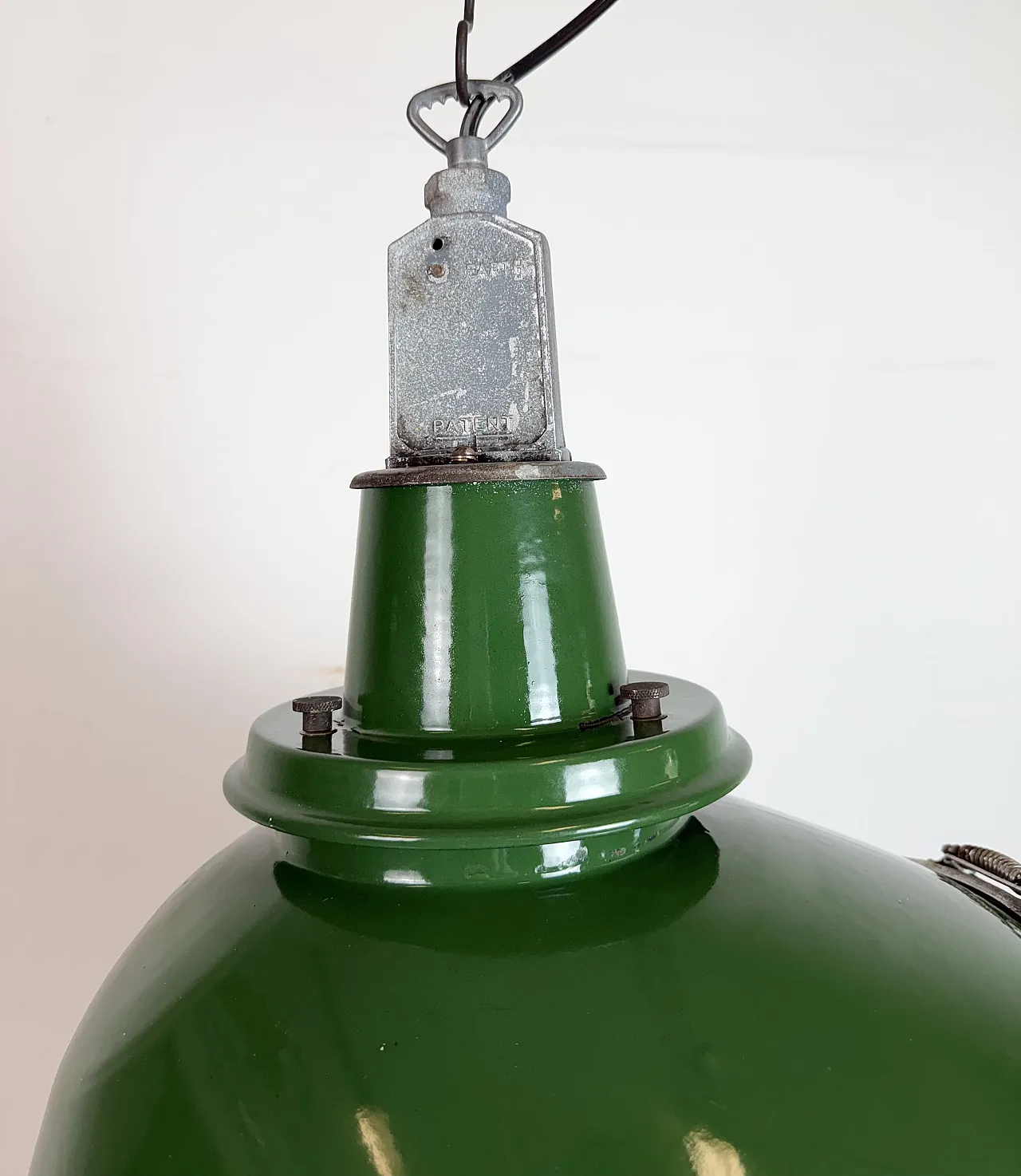Large Industrial British Green Enamel Factory Pendant Lamp from Benjam 5