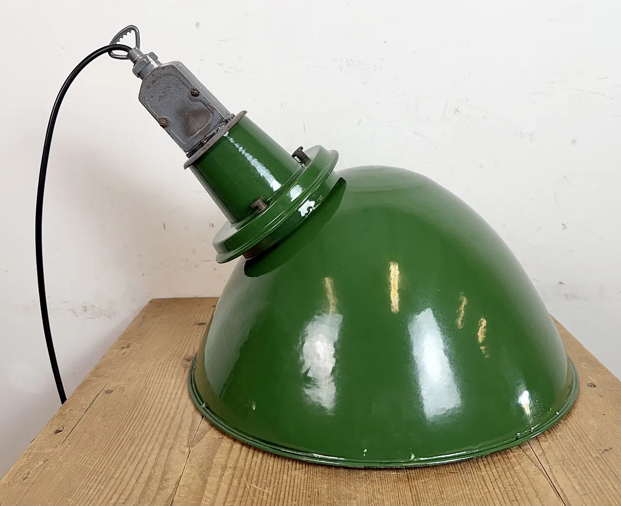 Large Industrial British Green Enamel Factory Pendant Lamp from Benjam 14