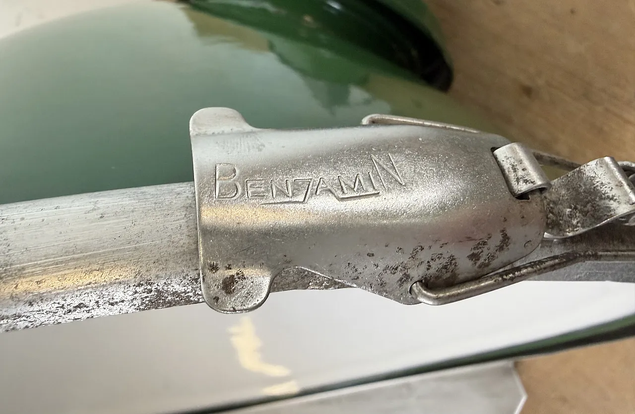 Large Industrial British Green Enamel Factory Pendant Lamp from Benjam 21