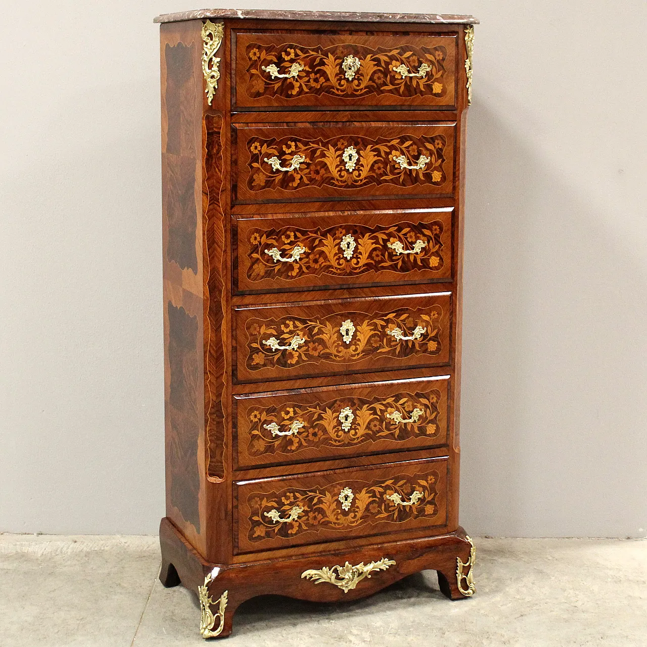 Settimanale settimino cassettiera Napoleone III intarsiato '800 1