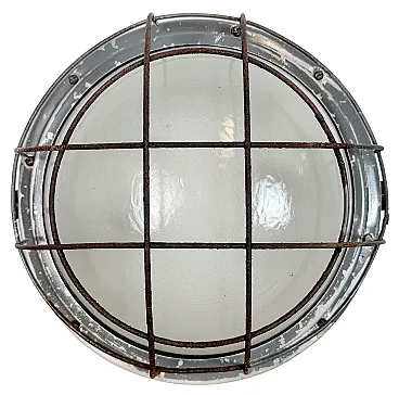 Industrial Grey Wall Light with Milk Glass from Elektrosvit, 1970s
