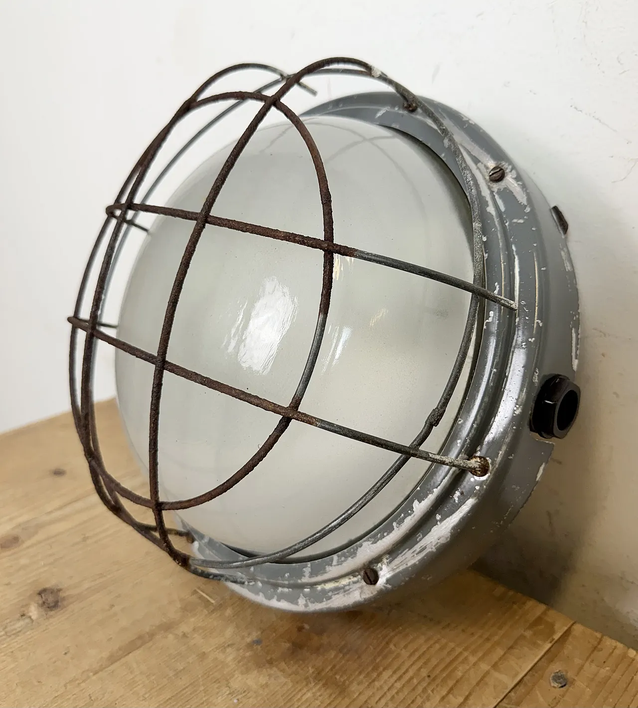Industrial Grey Wall Light with Milk Glass from Elektrosvit, 1970s 6