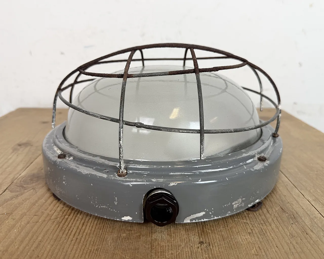 Industrial Grey Wall Light with Milk Glass from Elektrosvit, 1970s 8