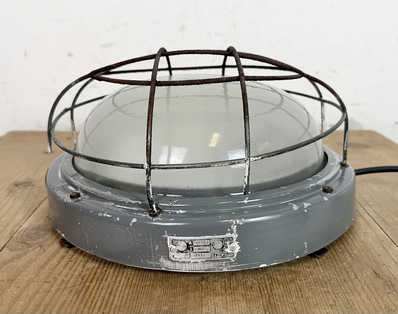 Industrial Grey Wall Light with Milk Glass from Elektrosvit, 1970s 9