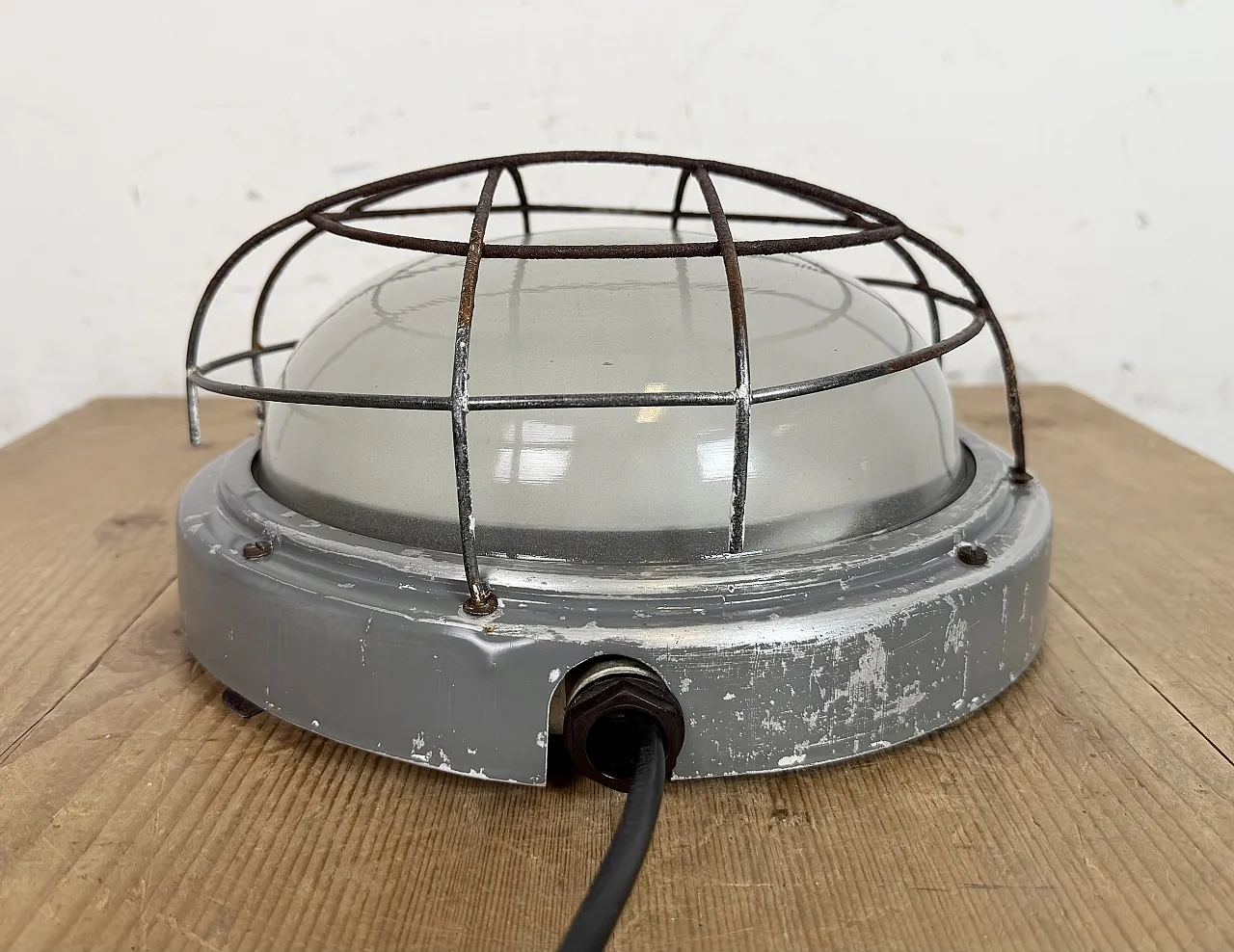Industrial Grey Wall Light with Milk Glass from Elektrosvit, 1970s 10