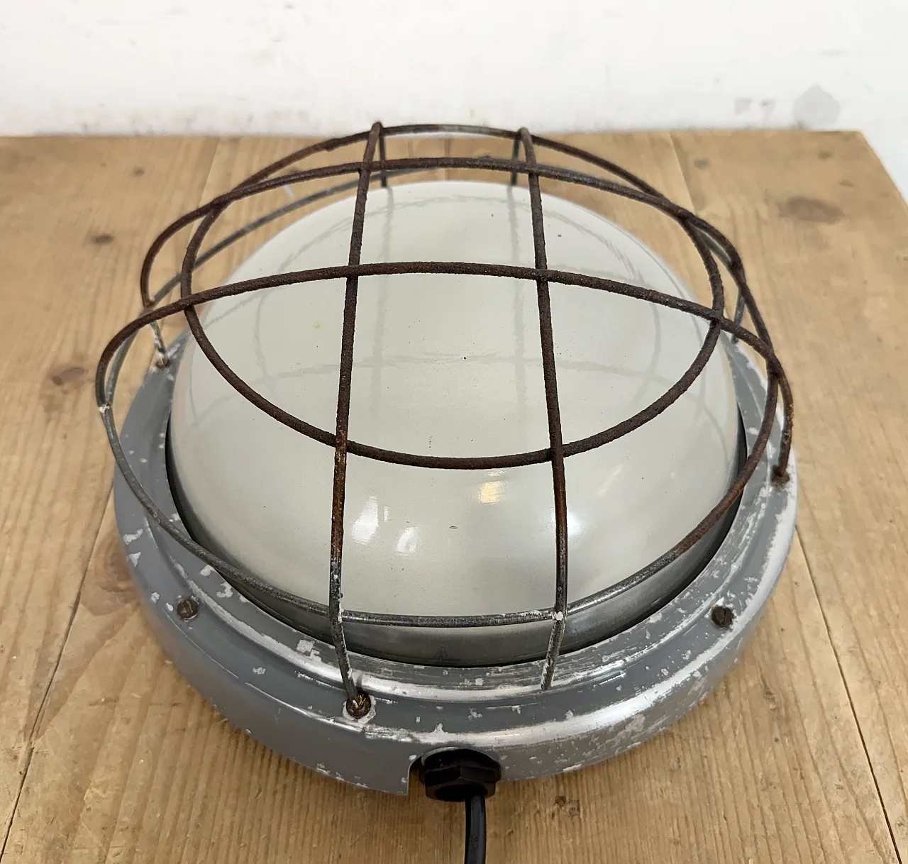 Industrial Grey Wall Light with Milk Glass from Elektrosvit, 1970s 11