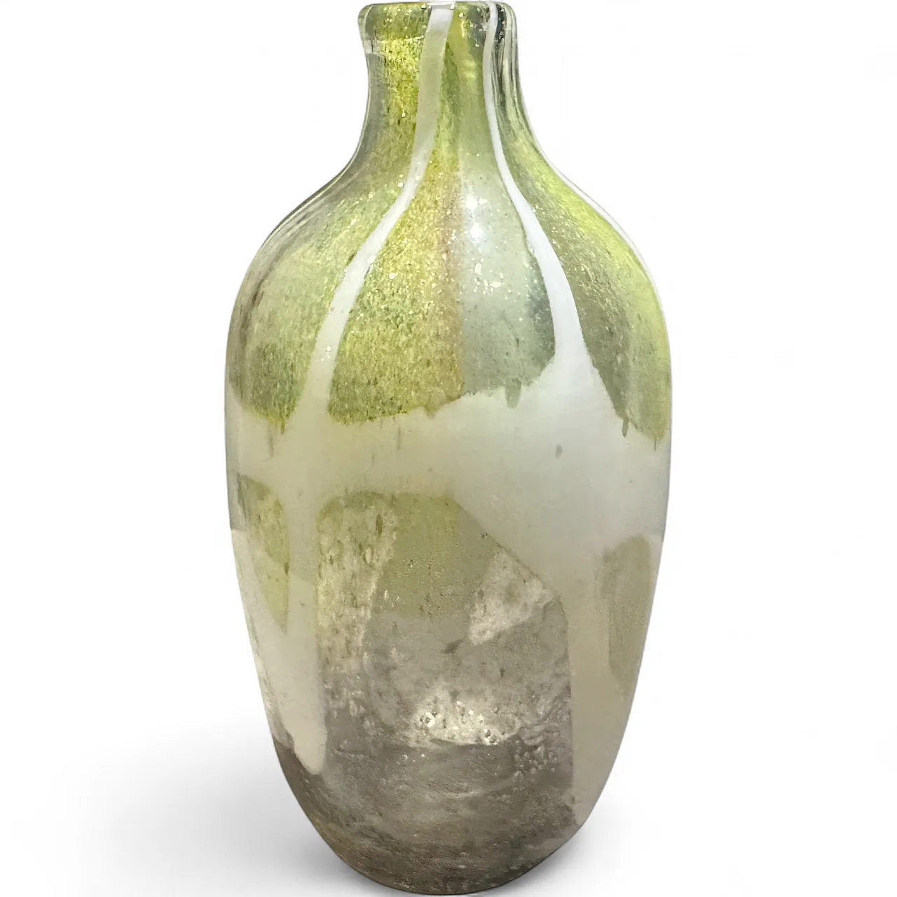 Nason style modern green and white Murano glass bottle vase, 1980s 14