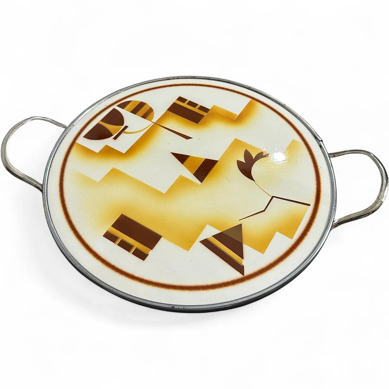 Air brushed ceramic and silver plate round tray, 1930s 10