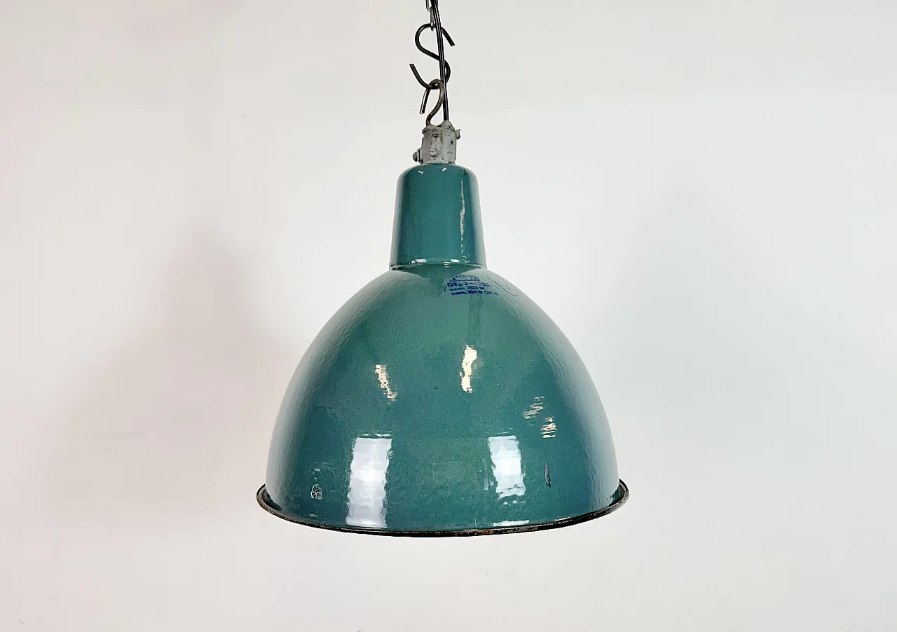 Industrial Petrol Enamel Factory Pendant Lamp, 1960s 2