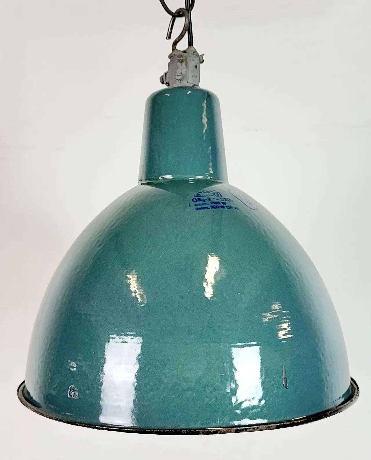 Industrial Petrol Enamel Factory Pendant Lamp, 1960s 3