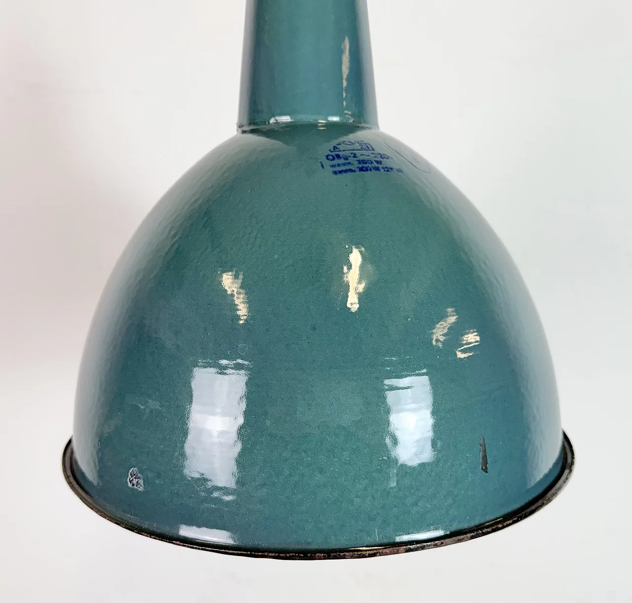 Industrial Petrol Enamel Factory Pendant Lamp, 1960s 5
