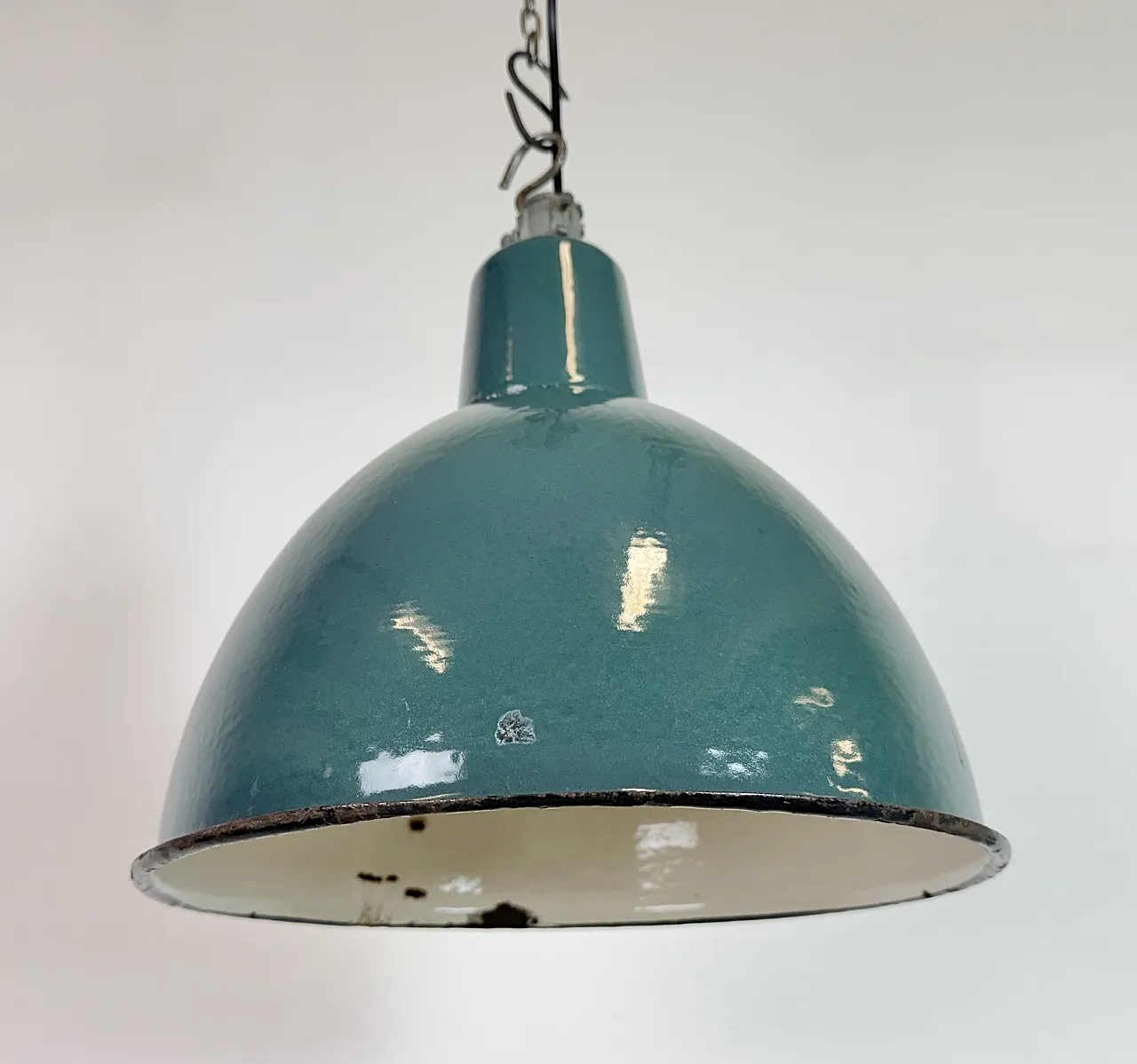 Industrial Petrol Enamel Factory Pendant Lamp, 1960s 8