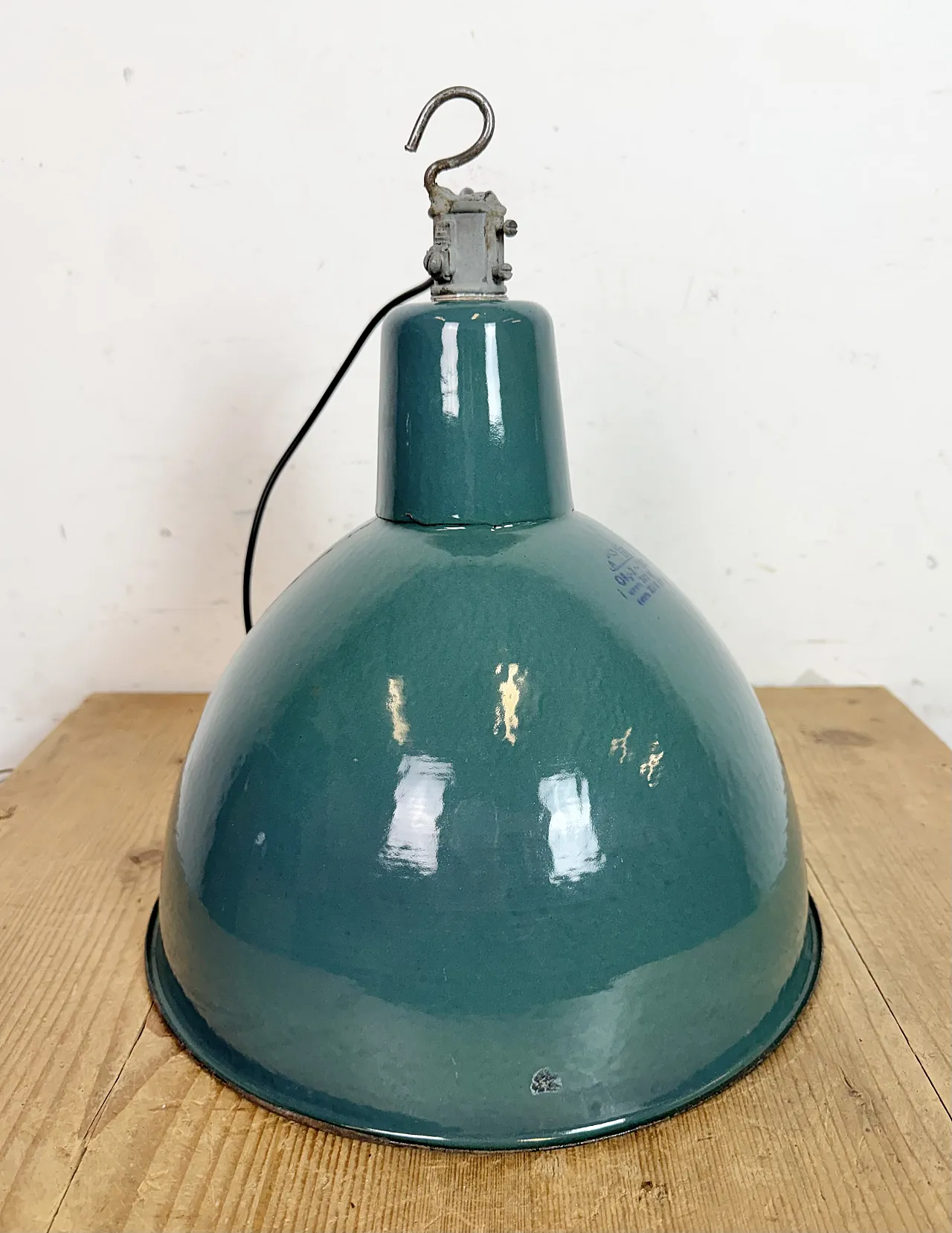 Industrial Petrol Enamel Factory Pendant Lamp, 1960s 9