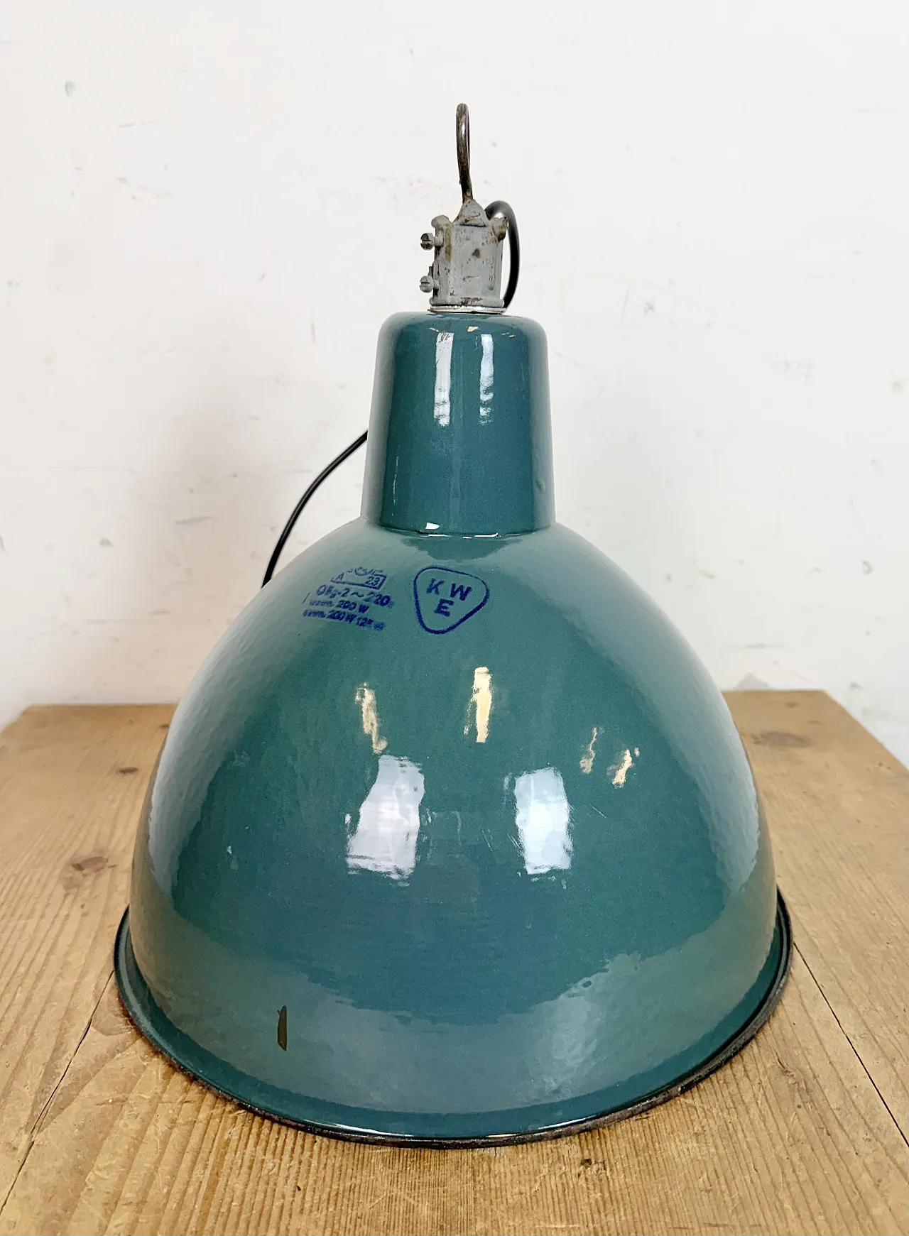 Industrial Petrol Enamel Factory Pendant Lamp, 1960s 10