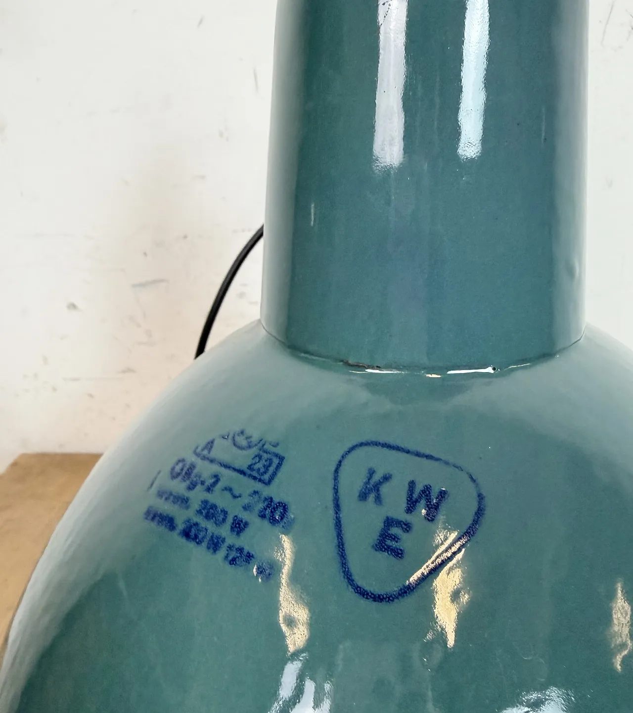 Industrial Petrol Enamel Factory Pendant Lamp, 1960s 11