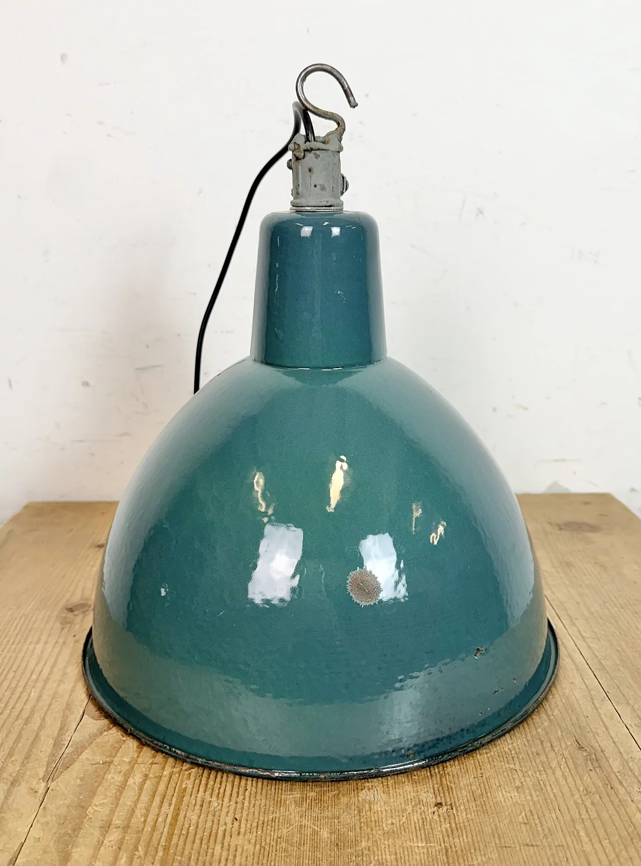Industrial Petrol Enamel Factory Pendant Lamp, 1960s 12
