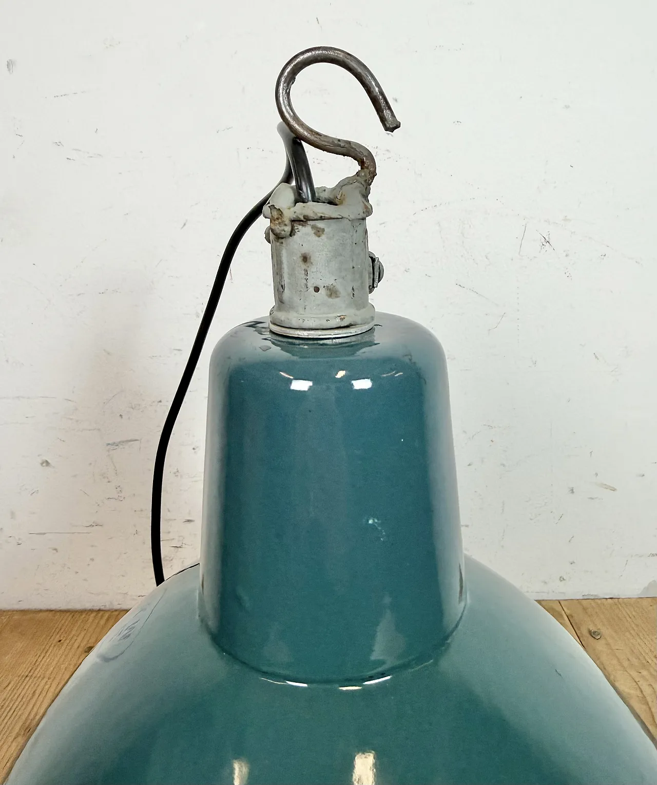 Industrial Petrol Enamel Factory Pendant Lamp, 1960s 13