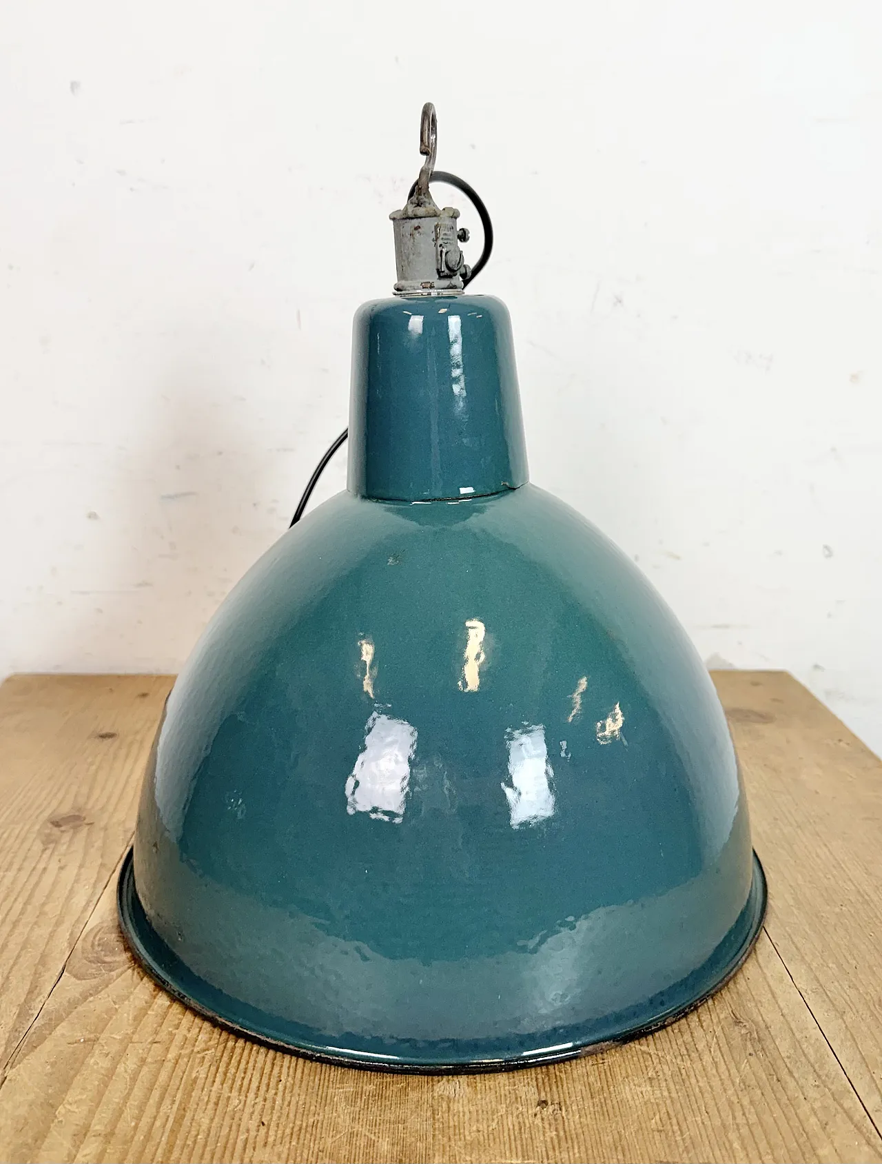 Industrial Petrol Enamel Factory Pendant Lamp, 1960s 14