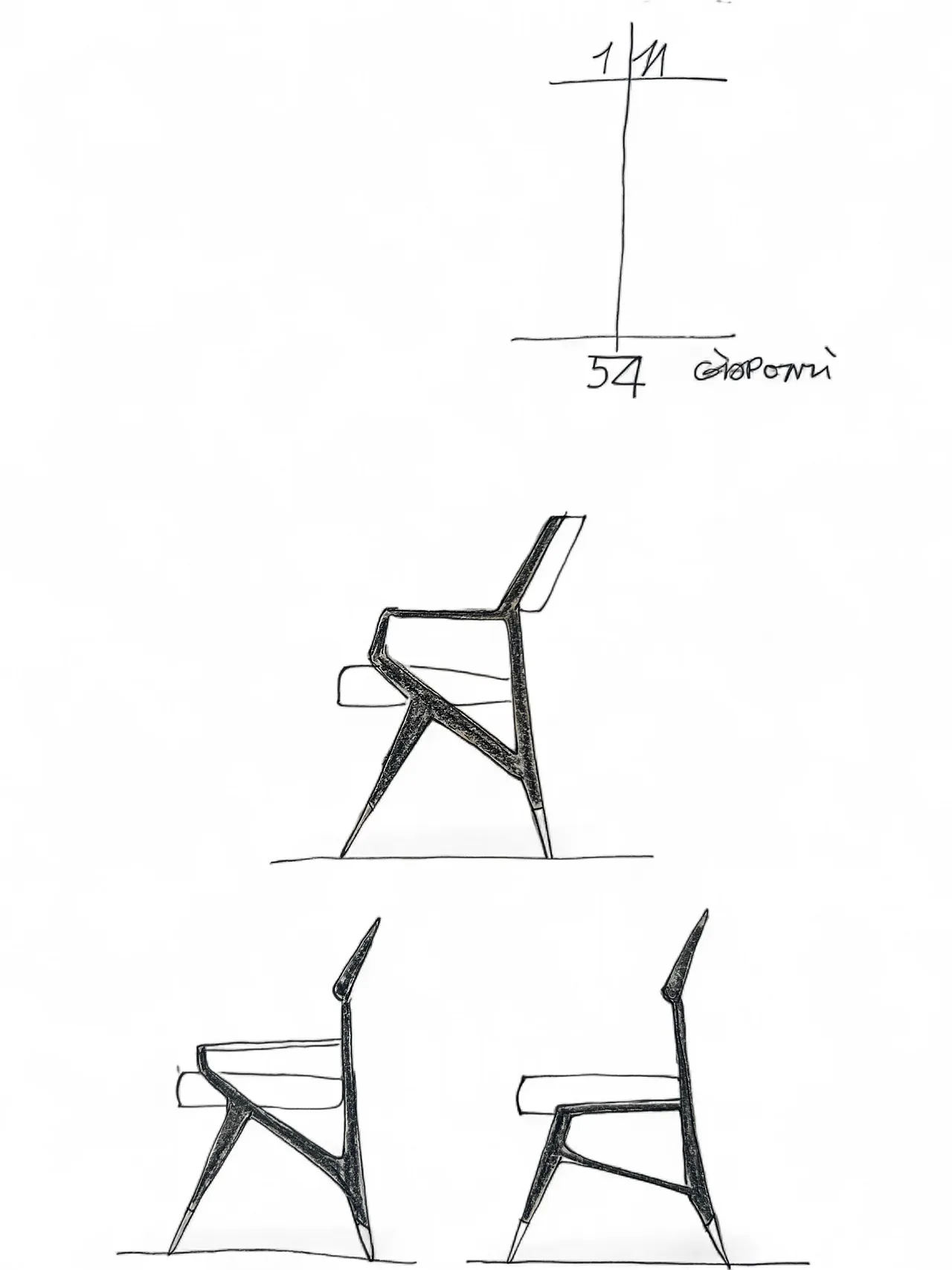 Disegno progetto sedia di Gio Ponti, 1960 11