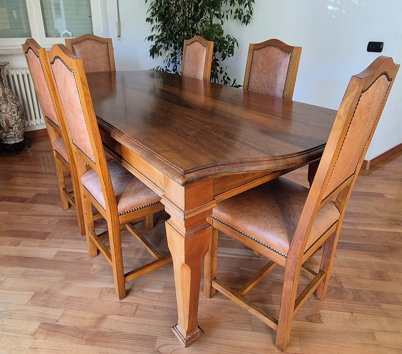 Table in solid national walnut with drawer extension, 2000s 1