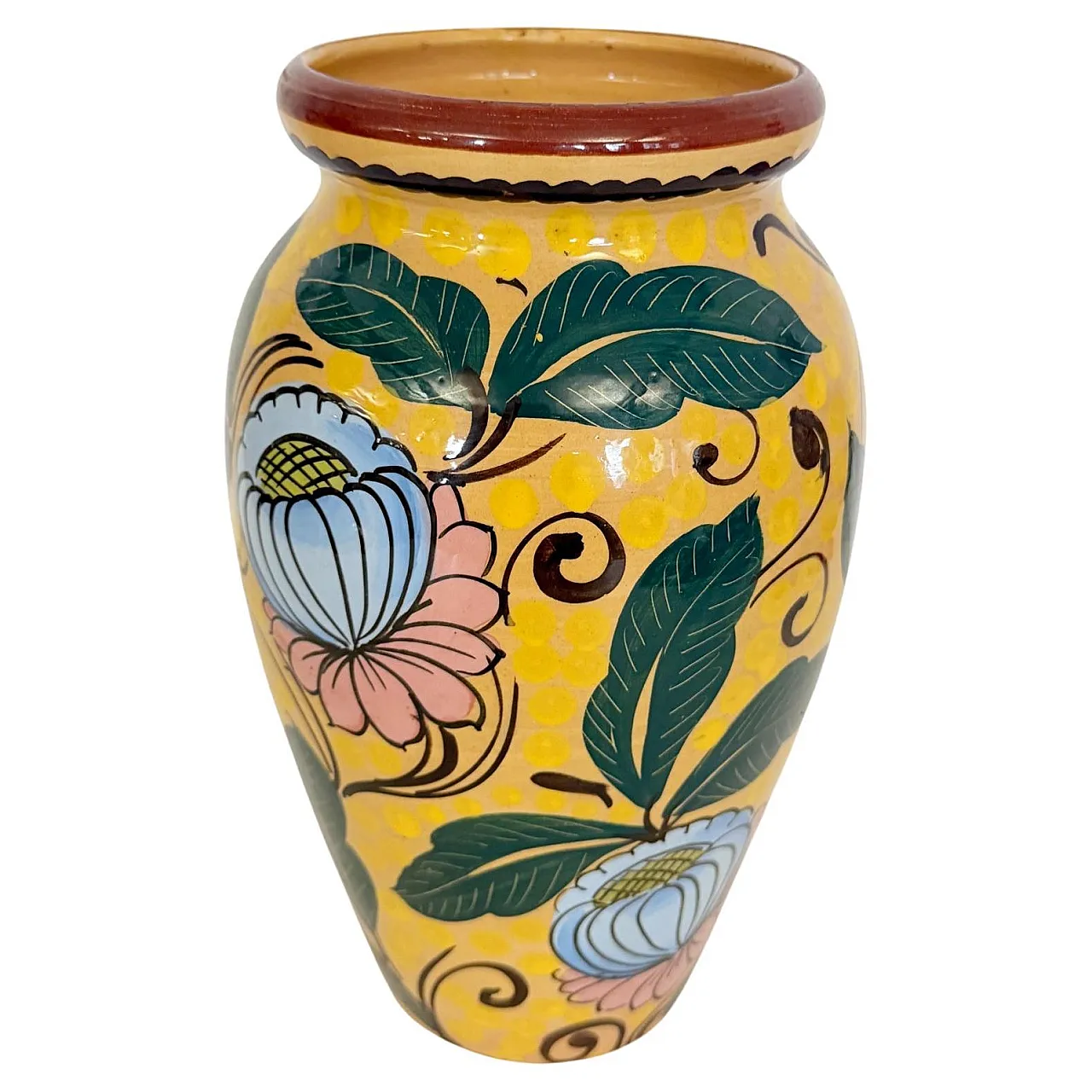 Art Deco glazed earthenware Vase with Futurist Floral Motifs, 30s 1