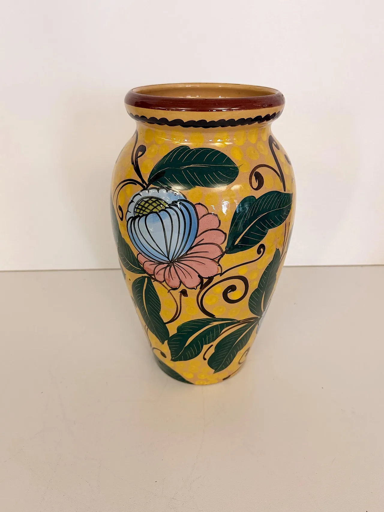 Art Deco glazed earthenware Vase with Futurist Floral Motifs, 30s 3