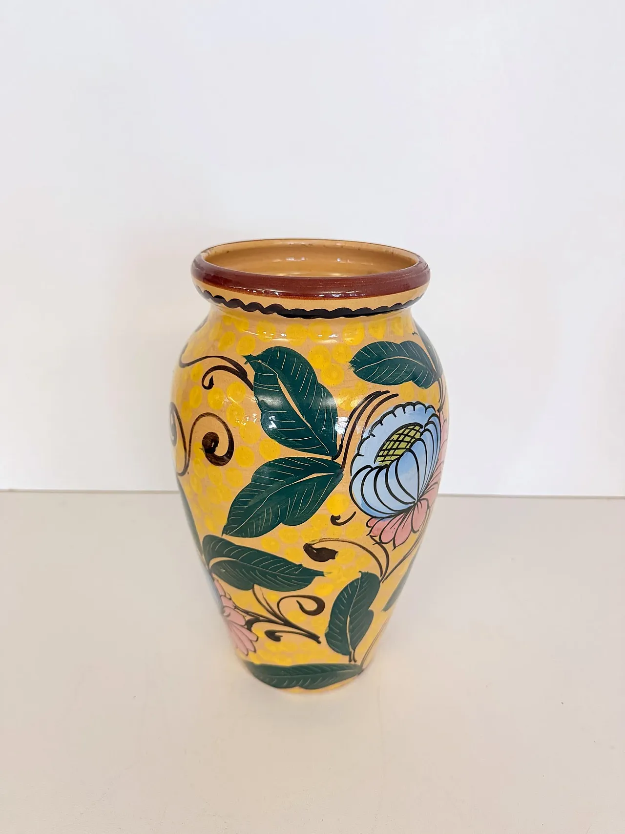 Art Deco glazed earthenware Vase with Futurist Floral Motifs, 30s 4