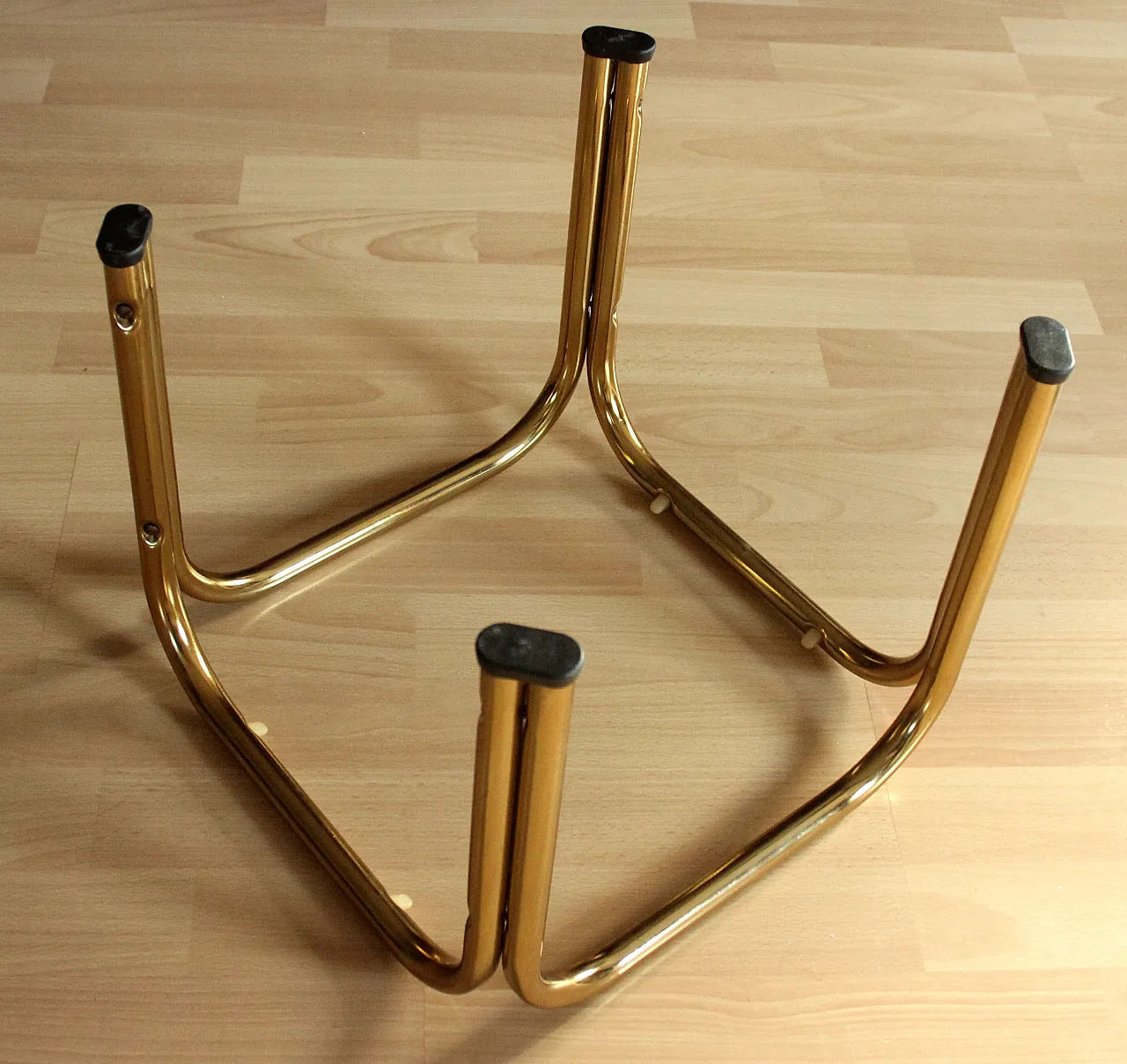 Brass side table plant stand with a smoked glass plate, 70s 12