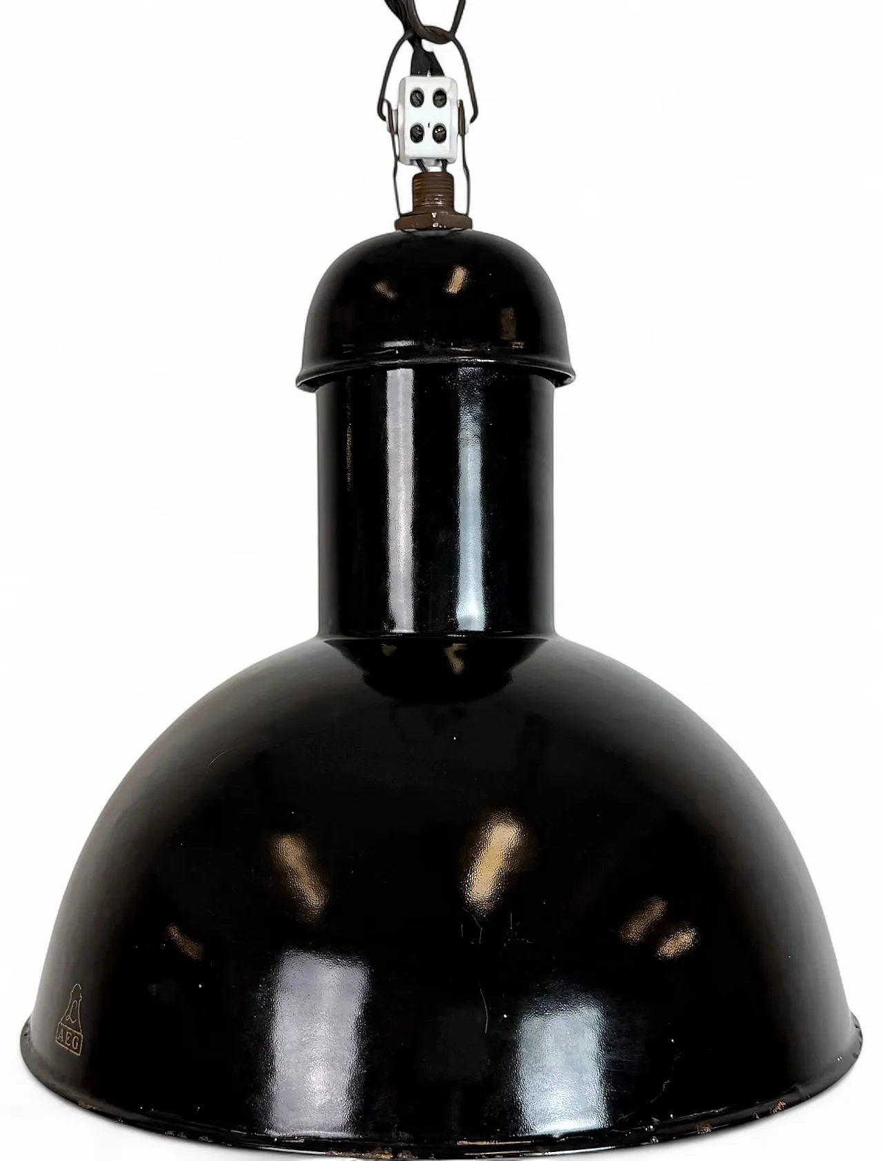 Black Enamel Industrial Pendant Lamp from AEG, 1930s 17