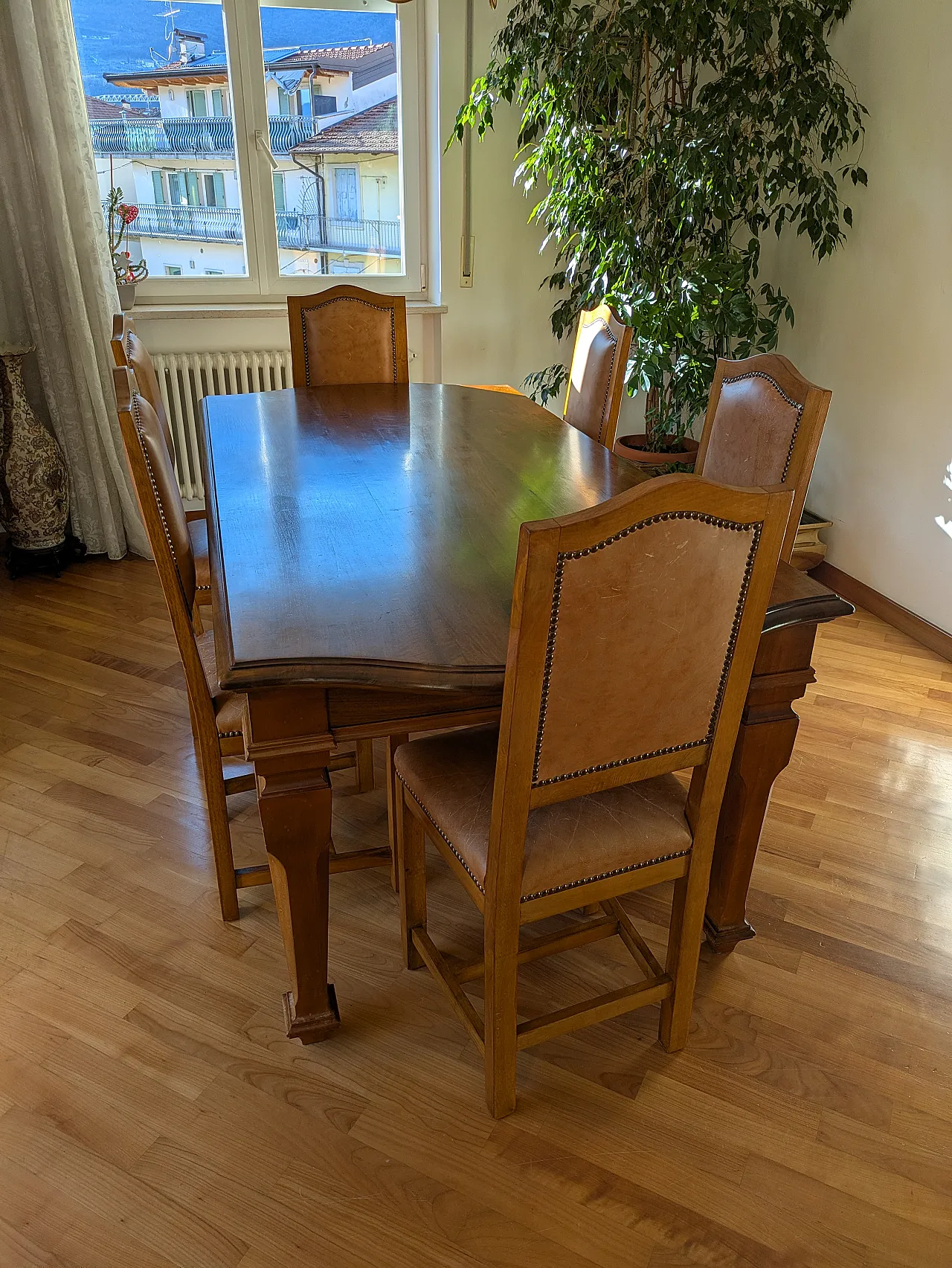Table in solid national walnut with drawer extension, 2000s 3