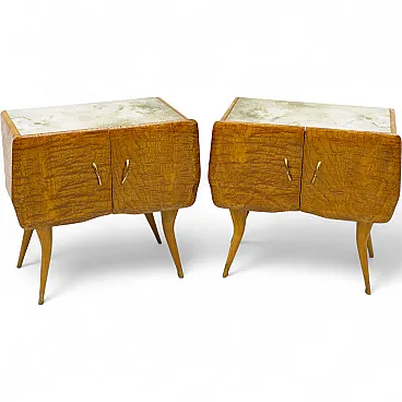 Pair of mid-century style beech and chestnut bedside tables, 50s