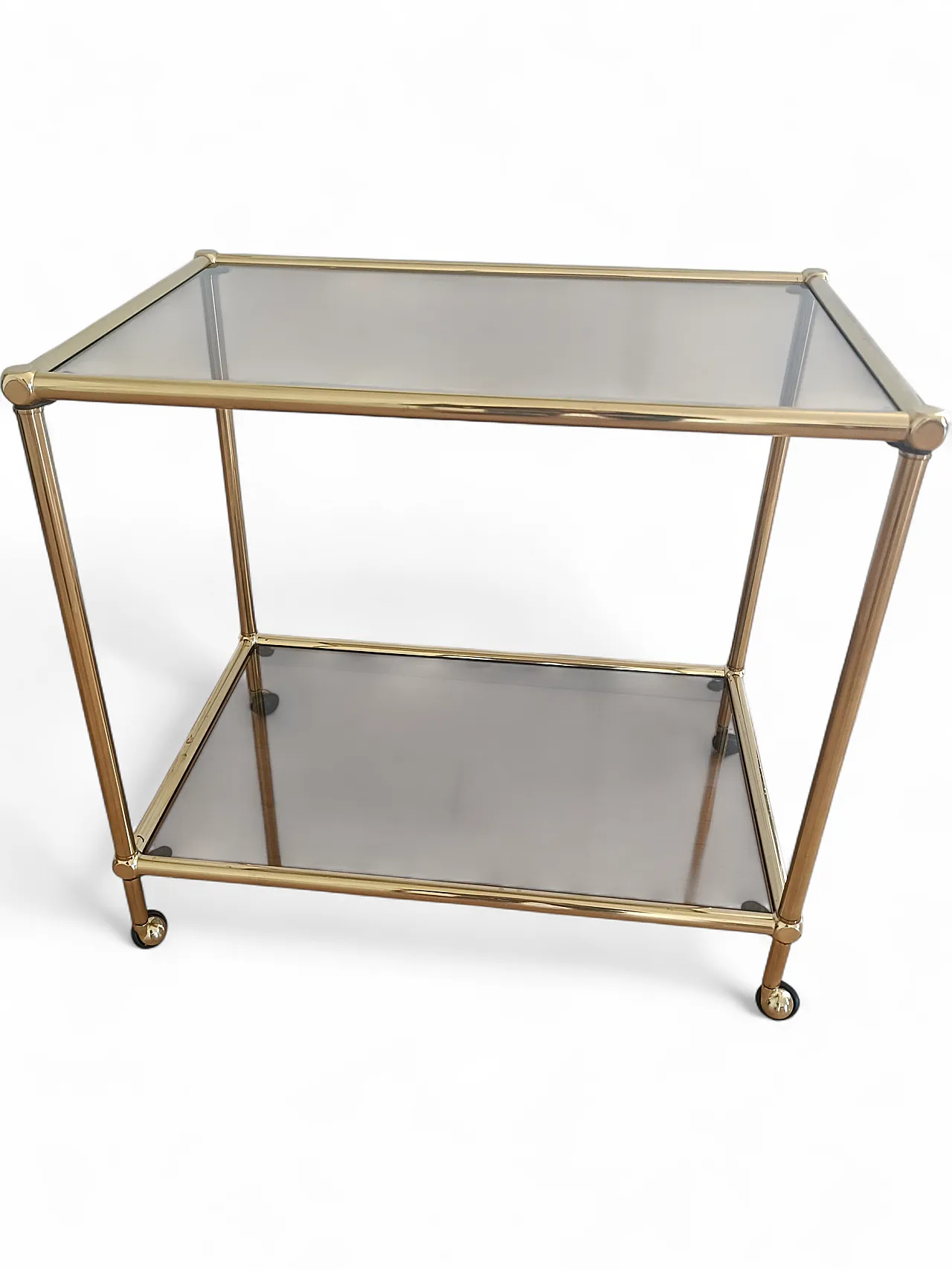 Carrello Bar in ottone e cristallo fumé di Regen, anni '70 9