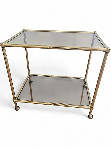 Carrello Bar in ottone e cristallo fumé di Regen, anni '70