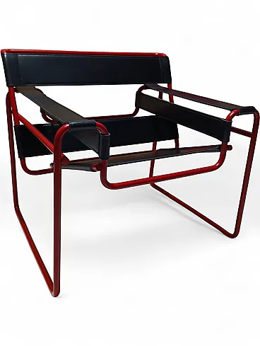 Wassily B3 armchair by Knoll in black leather in structure, 2000s