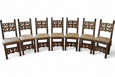 7 Neo-Renaissance chairs in solid walnut wood, 1940s