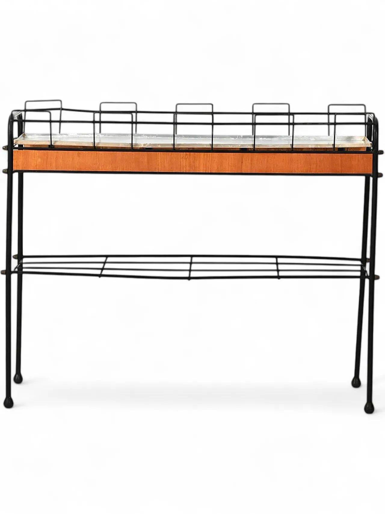 Scandinavian flower holder in black metal and teak 10